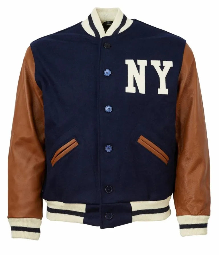1940 New York Yankees Varsity Navy Blue Wool and Brown Leather Men's Jacket