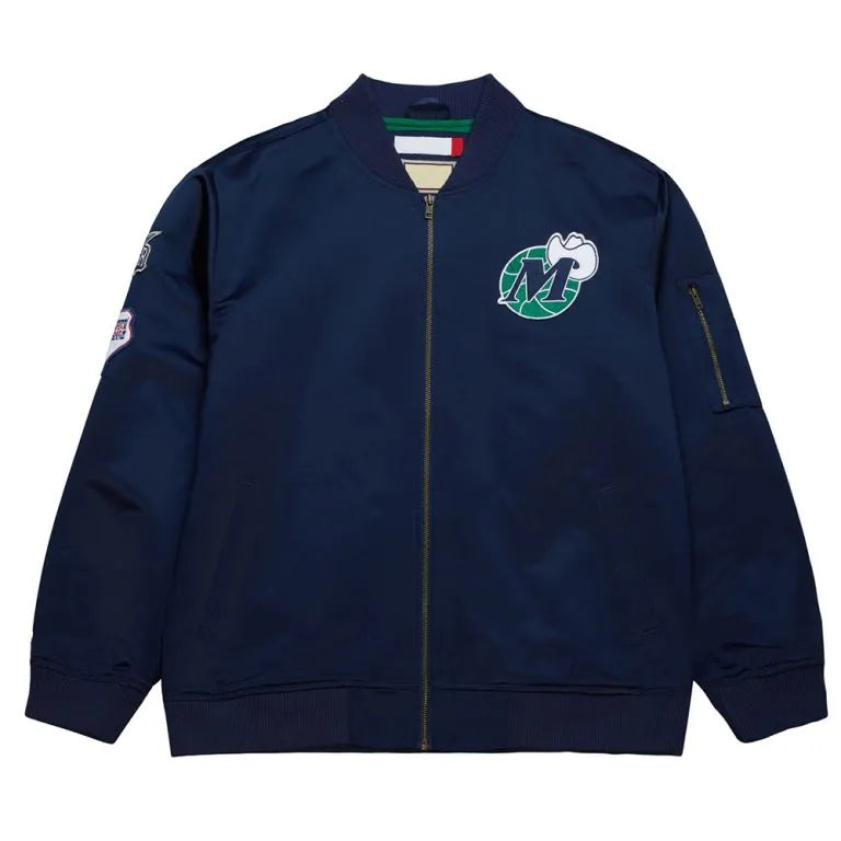 Dallas Mavericks Vintage Logo Lightweight Full-Snap Varsity Navy Blue Satin Men's Bomber Jacket