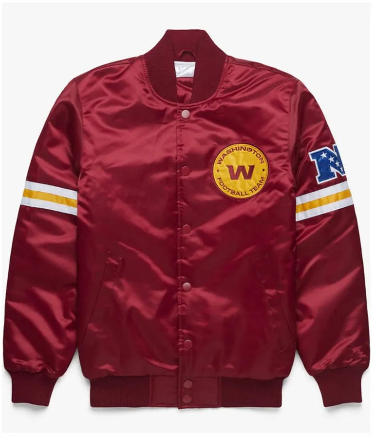 Washington Commanders Full-Snap Varsity Burgundy Satin Men's Bomber Jacket