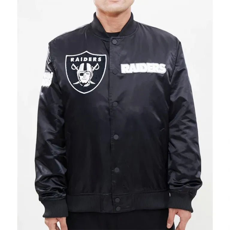 Los Angeles Raiders Pro Full-Snap Varsity Black Satin Men's Bomber Jacket