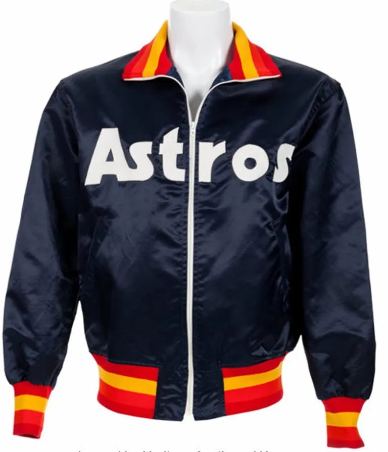 80’s Houston Astros Baseball Bomber Blue Satin Men's Jacket