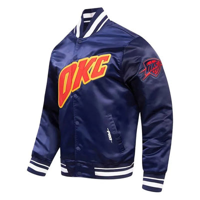 Oklahoma City Thunder City Edition Full-Snap Varsity Navy Blue Satin Men's Bomber Jacket