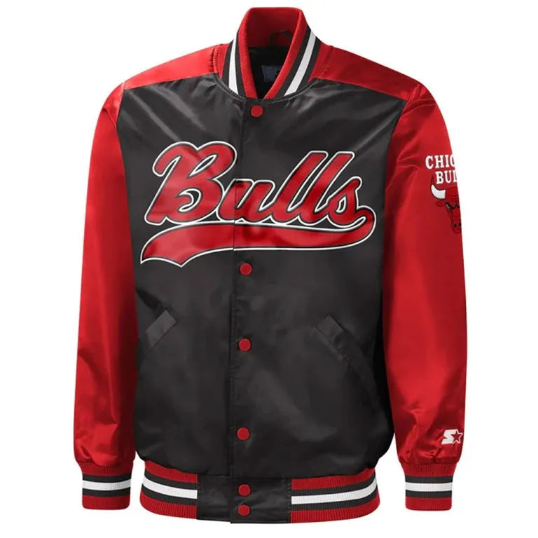 NBA Chicago Bulls The Tradition II Full-Snap Varsity Red and Black Satin Men's Bomber Jacket