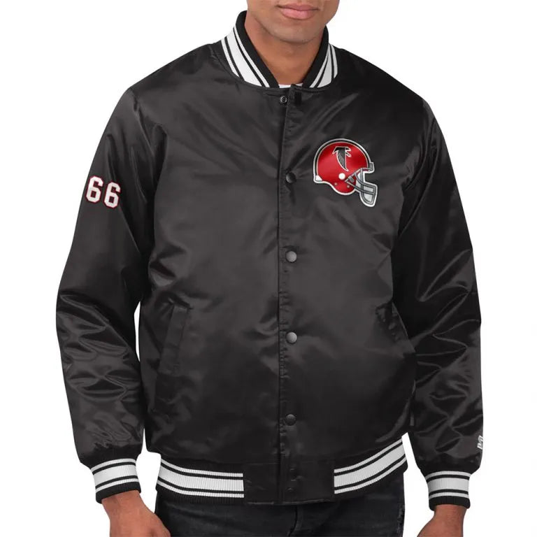 Atlanta Falcons Full-Snap Varsity Black Satin Men's Bomber Jacket