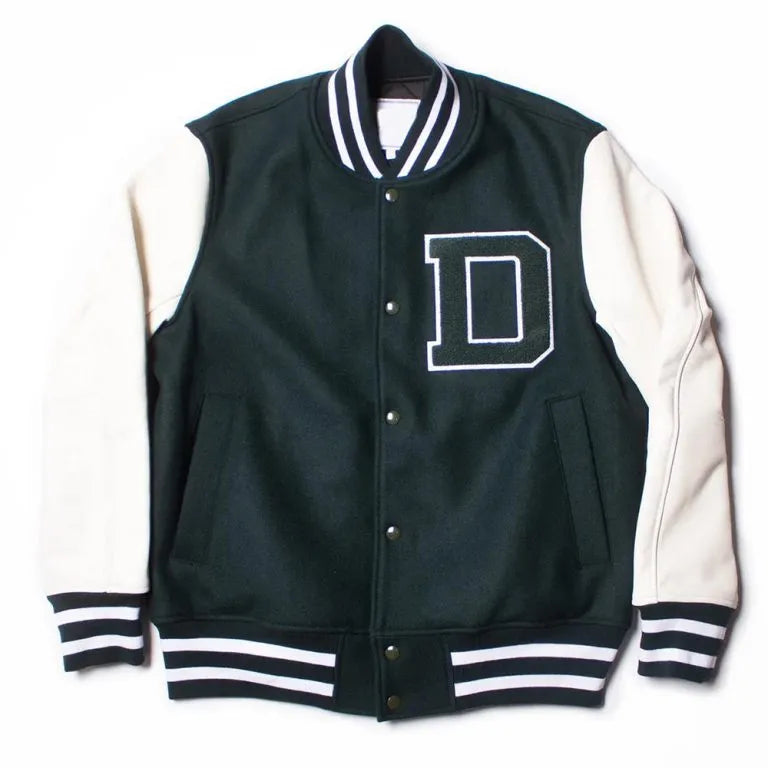 Dartmouth Green Wool & White Genuine Leather Sleeves Men's Letterman Varsity Jacket