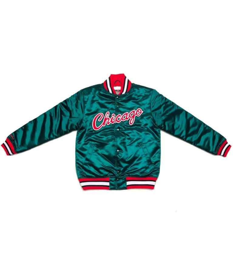 Chicago Bulls Full-Snap Varsity Green Satin Men's Bomber Jacket