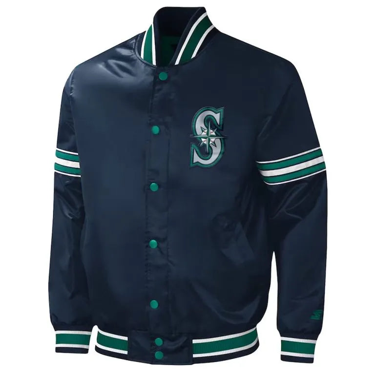 Seattle Mariners Midfield Full-Snap Varsity Navy Blue Satin Men's Jacket