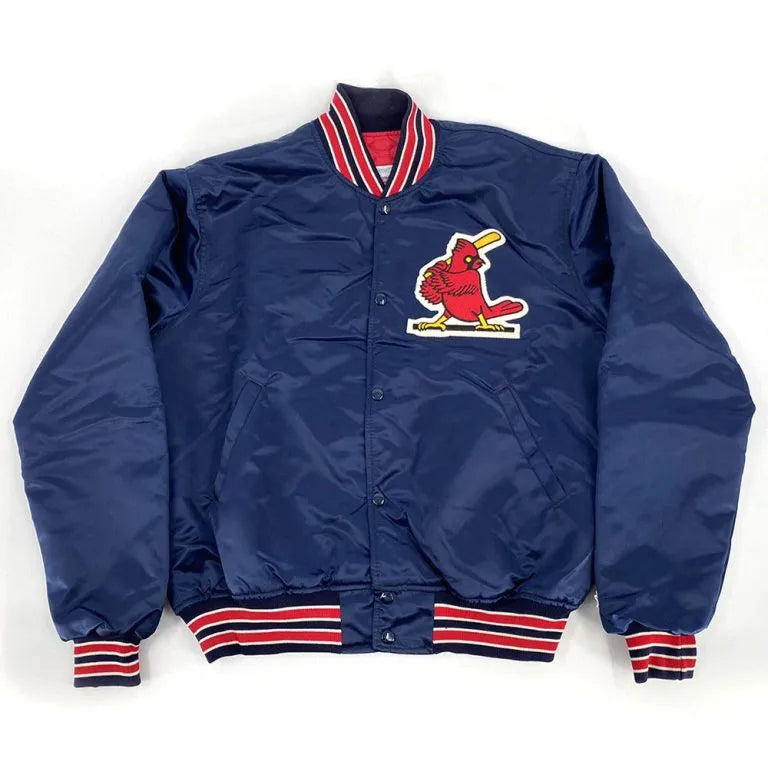90’s St Louis Cardinals Full-Snap Blue Satin Bomber Men's Jacket
