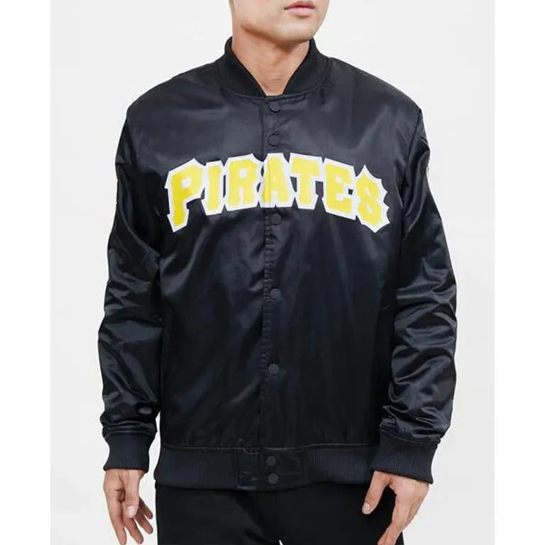 Pittsburgh Pirates Wordmark Black Satin Full-Snap Men's Jacket
