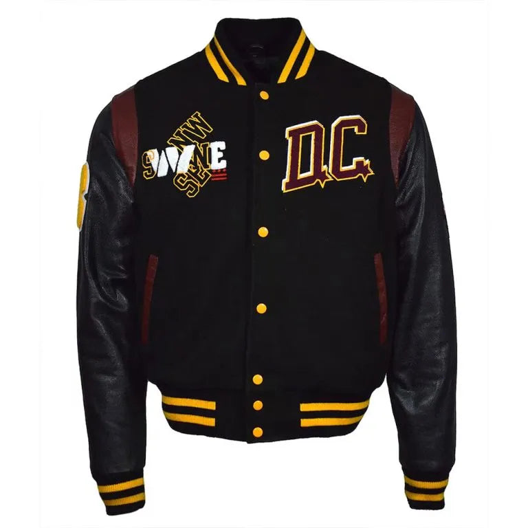 90th Anniversary Washington Commanders DC Proper Black Wool & Genuine Leather Sleeves Men's Varsity Letterman Jacket