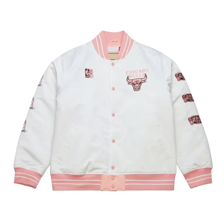 Chicago Bulls Classic Neopolitan White Satin Varsity Men's Bomber Jacket