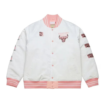 Chicago Bulls Classic Neopolitan White Satin Varsity Men's Bomber Jacket