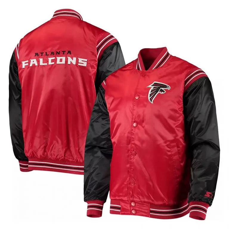 Atlanta Falcons Enforcer Full-Snap Varsity Red and Black Satin Men's Bomber Jacket