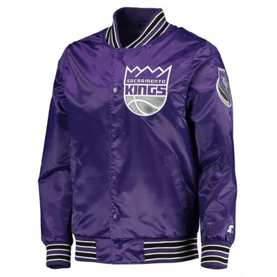 Sacramento Kings Diamond Classic Full-Snap Varsity Purple Satin Men's Bomber Jacket