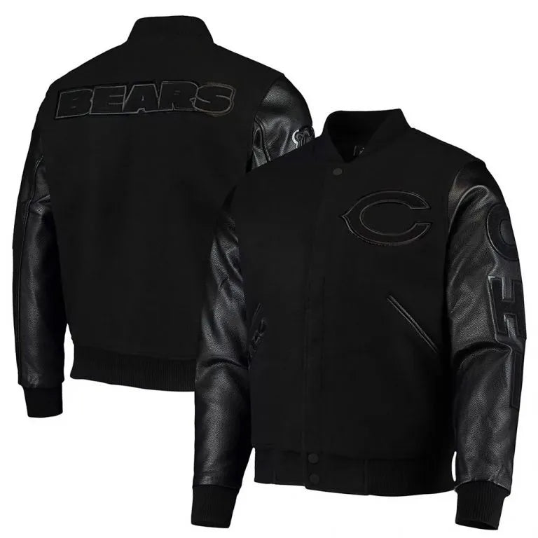 Chicago Bears Black Wool & Genuine Leather Sleeves Men's Varsity Jacket