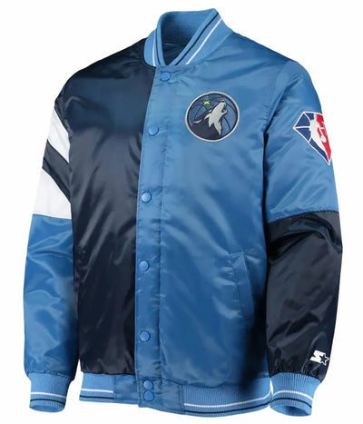 75th Anniversary Leader Minnesota Timberwolves Full-Snap Varsity Color Block Satin Men's Jacket