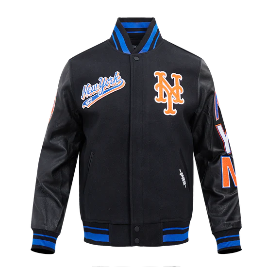 New York Mets Varsity Black Wool & Leather Sleeves Men's Jacket
