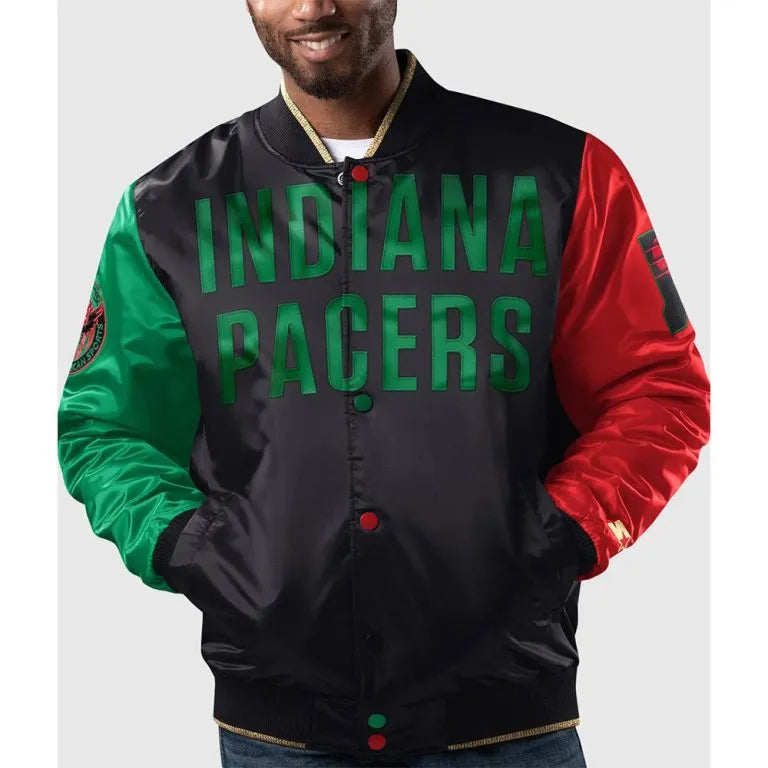 Indiana Pacers Ty Mopkins Black History Month Full-Snap Varsity Satin Men's Bomber Jacket