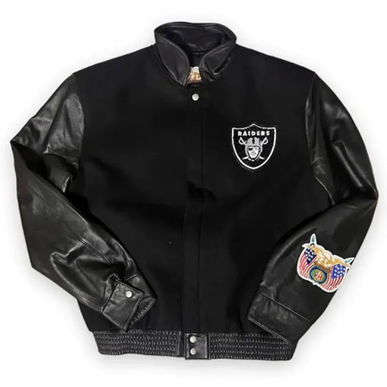 Los Vegas Raiders Black Wool and Genuine Leather Sleeves Men's Varsity Letterman Jacket