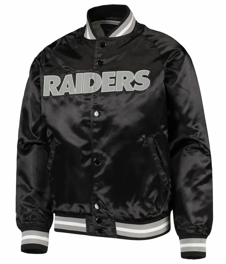 Los Angeles Raiders Lightweight Full-Snap Varsity Black Satin Men's Bomber Jacket