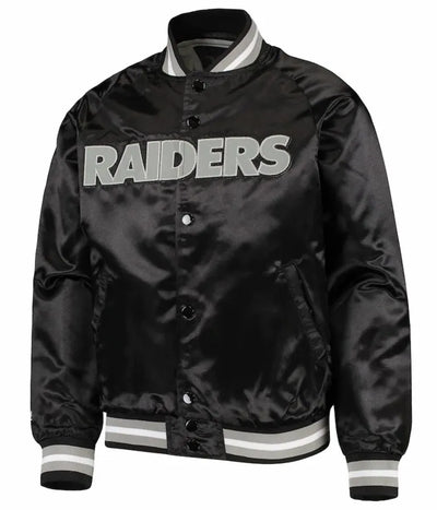 Los Angeles Raiders Lightweight Full-Snap Varsity Black Satin Men's Bomber Jacket