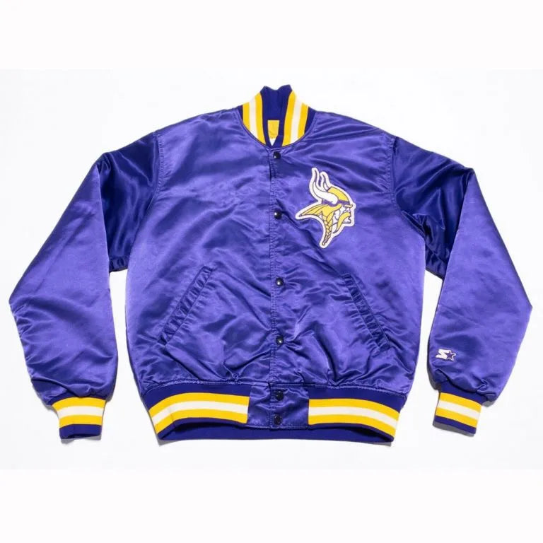 Minnesota Vikings Full-Snap Varsity Blue Satin Men's Bomber Jacket