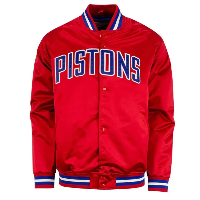 Detroit Pistons Lightweight Full-Snap Varsity Red Satin Men's Bomber Jacket