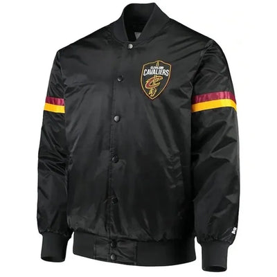 Cleveland Cavaliers The Champ Full-Snap Varsity Black Satin Men's Bomber Jacket