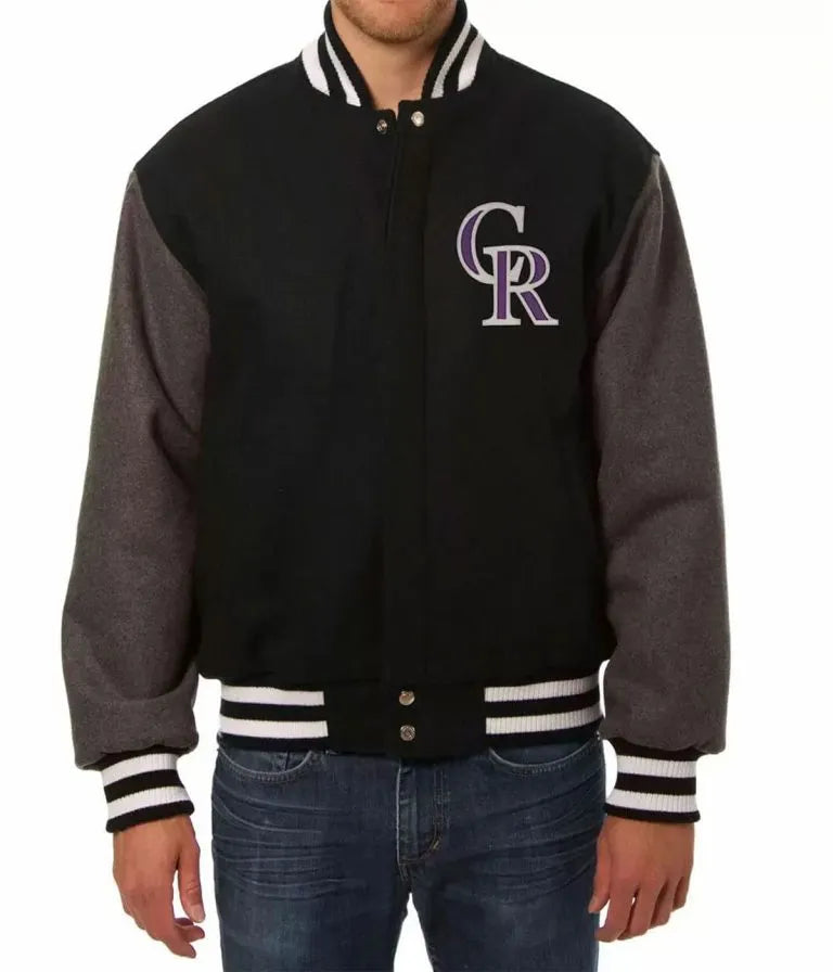Colorado Rockies Two Tone Black and Gray Wool Varsity Men's Jacket