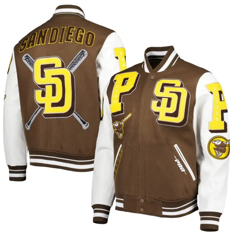 San Diego Padres Mashup Brown Wool & White Leather Sleeves Varsity Men's Jacket
