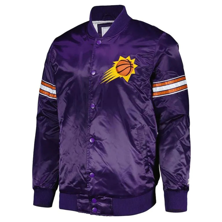Phoenix Suns Pick & Roll Full-Snap Varsity Purple Satin Men's Bomber Jacket