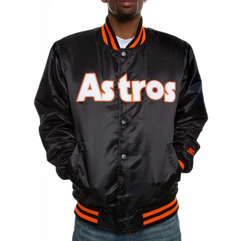 Houston Astros Black Label Full-Snap Varsity Black Satin Men's Jacket