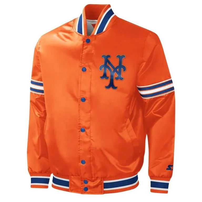 New York Mets Midfield Full-Snap Varsity Orange Satin Men's Jacket