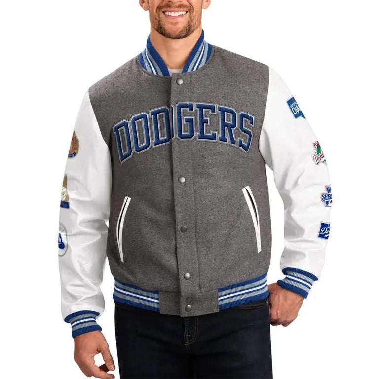 LA Dodgers 7X Super Bowl Challenger Full-Snap Varsity Wool/Leather Men's Jacket