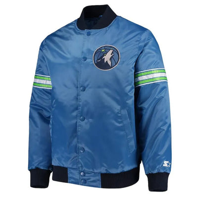 Minnesota Timberwolves The Draft Pick Full-Snap Varsity Blue Satin Men's Bomber Jacket