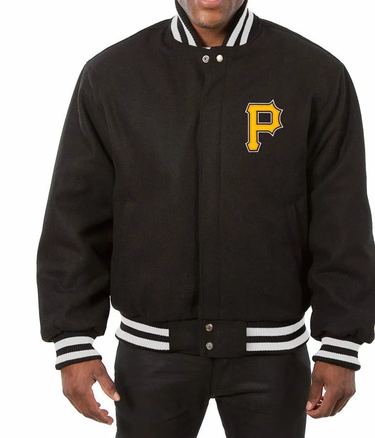 Pittsburgh Pirates Embroidered Letterman Black Wool Men's Jacket