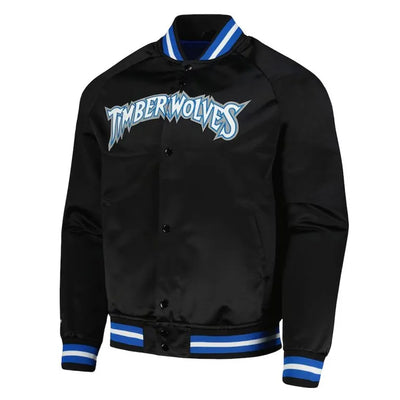 Minnesota Timberwolves Hardwood Classics Full-Snap Varsity White Satin Men's Bomber Jacket