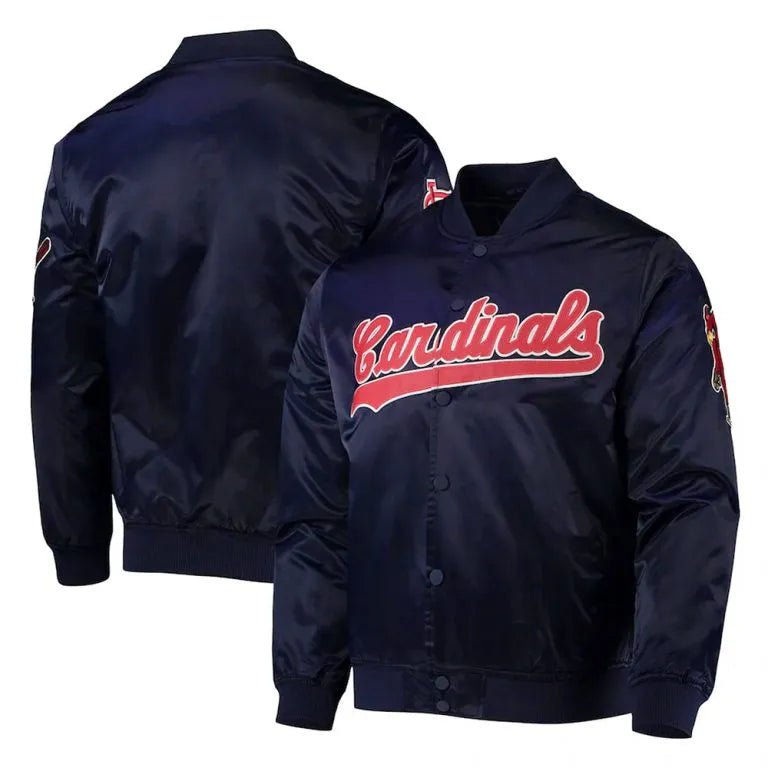 St. Louis Cardinals Wordmark Navy Blue Satin Bomber Full-Snap Men's Jacket