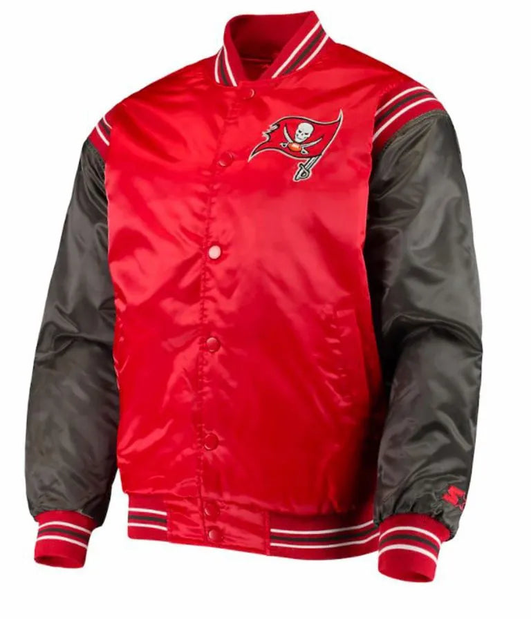 Tampa Bay Buccaneers Full-Snap Varsity Red and Black Satin Men's Bomber Jacket