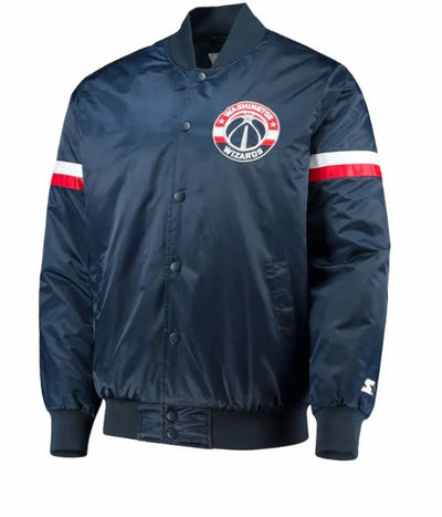 Washington Wizards The Champ Full-Snap Varsity Blue Satin Men's Bomber Jacket
