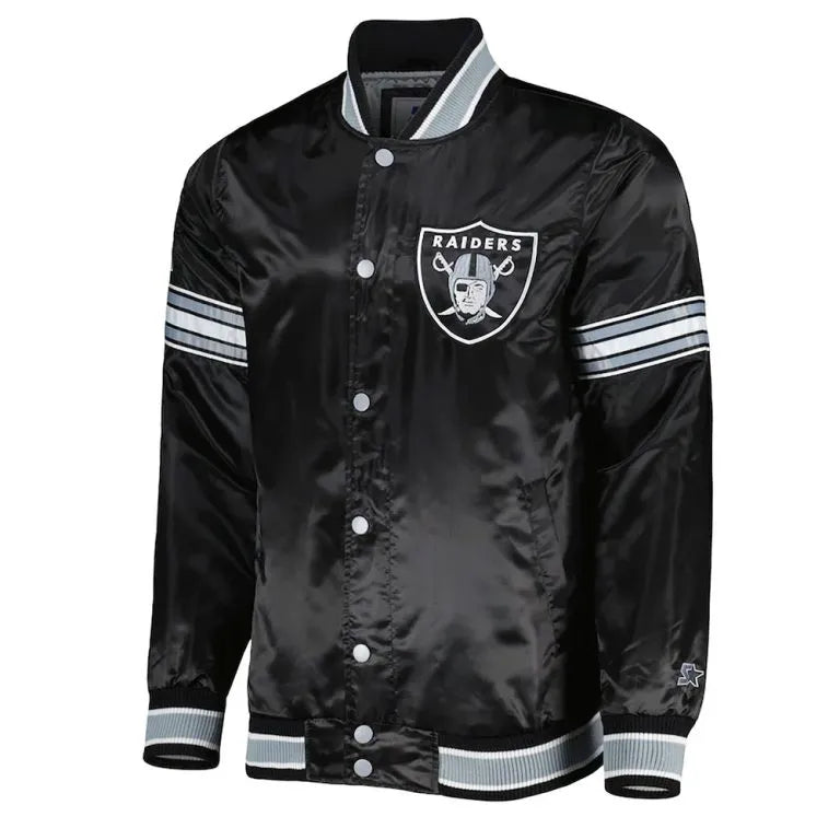 Los Angeles Raiders Midfield Full-Snap Varsity Black Satin Men's Bomber Jacket