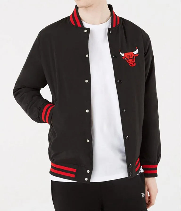 Chicago Bulls Full-Snap Varsity Black Cotton Men's Bomber Jacket