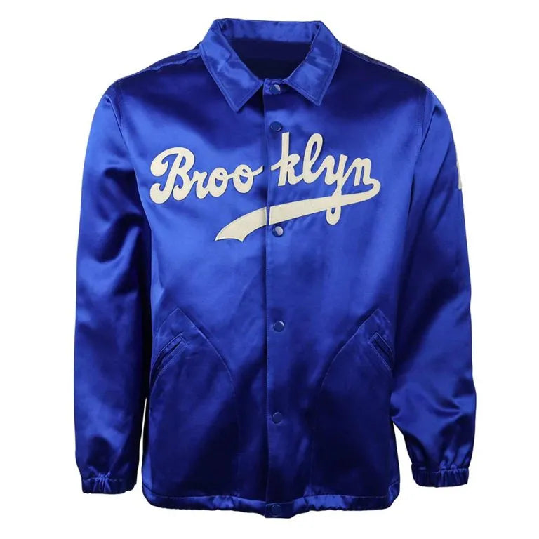 Brooklyn Dodgers 1945 Full-Snap Blue Satin Men's Bomber Windbreaker Jacket