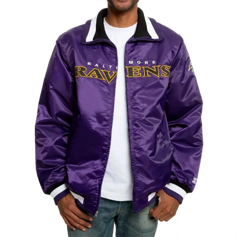 Baltimore Ravens Full-Zip Varsity Purple Satin Men's Bomber Jacket