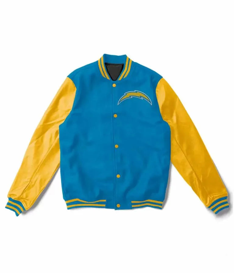 Los Angeles Chargers Light Blue Wool and Yellow Genuine Leather Sleeves Men's Varsity Letterman Jacket