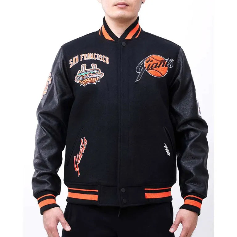 San Francisco Giants Black Wool & Leather Sleeves Varsity Men's Jacket