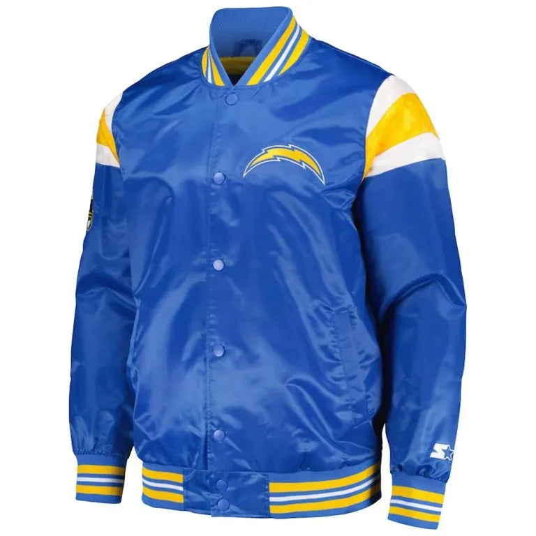 Los Angeles Chargers Midweight Full-Snap Varsity Powder Blue Satin Men's Bomber Jacket