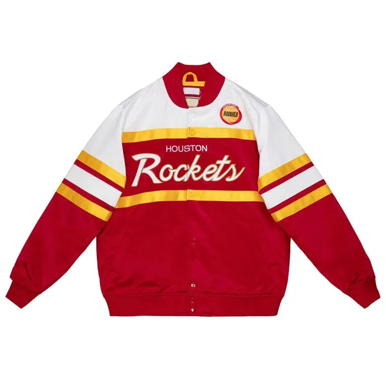 Houston Rockets Special Script Full-Snap Varsity Red and White Satin Men's Bomber Jacket