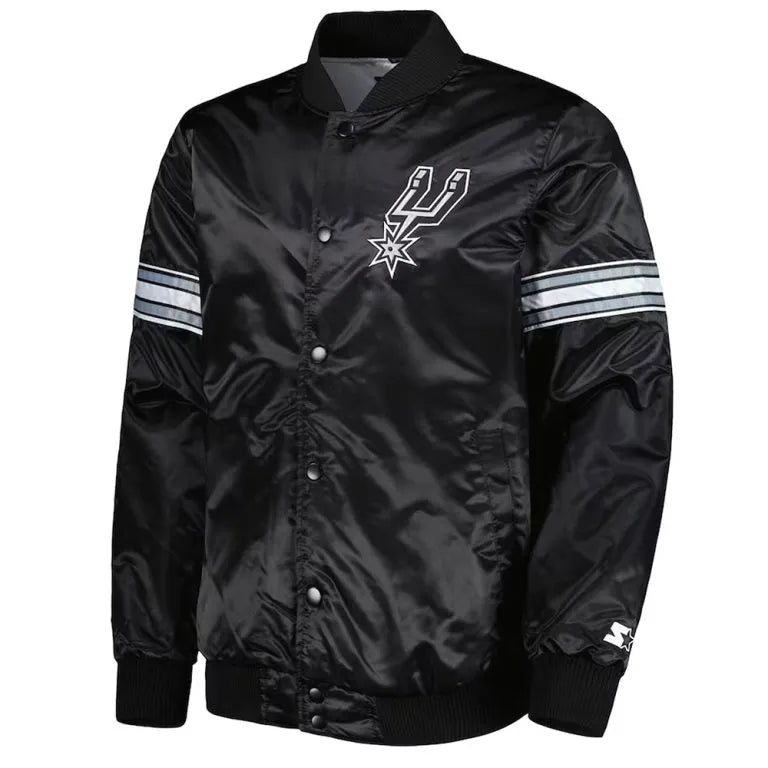 San Antonio Spurs Pick & Roll Full-Snap Varsity Black Satin Men's Bomber Jacket