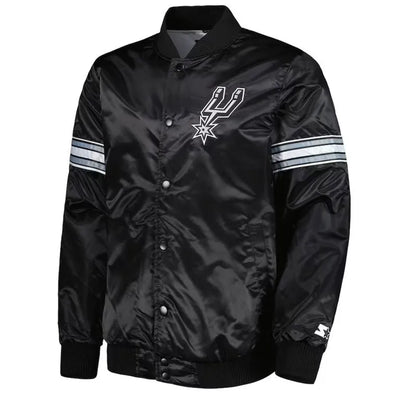 San Antonio Spurs Pick & Roll Full-Snap Varsity Black Satin Men's Bomber Jacket